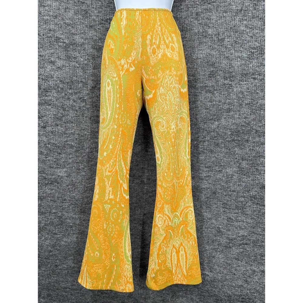 Zara Pants Womens Medium Yellow Paisley Knit Flare Pull On Stretch Casual